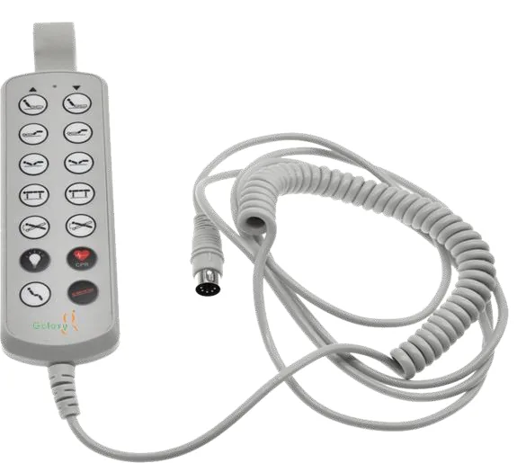 Handset controller for ICU with coiled cable and flick switches
